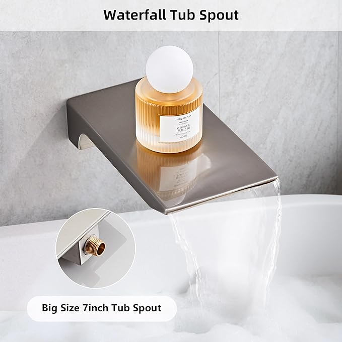 Shower Faucet Set Complete with Tub Spout Shower System Wall Mounted with 8 inch Rainfall Shower Head and Handheld Shower Rain Shower Combo for Bathroom, Brushed Nickel