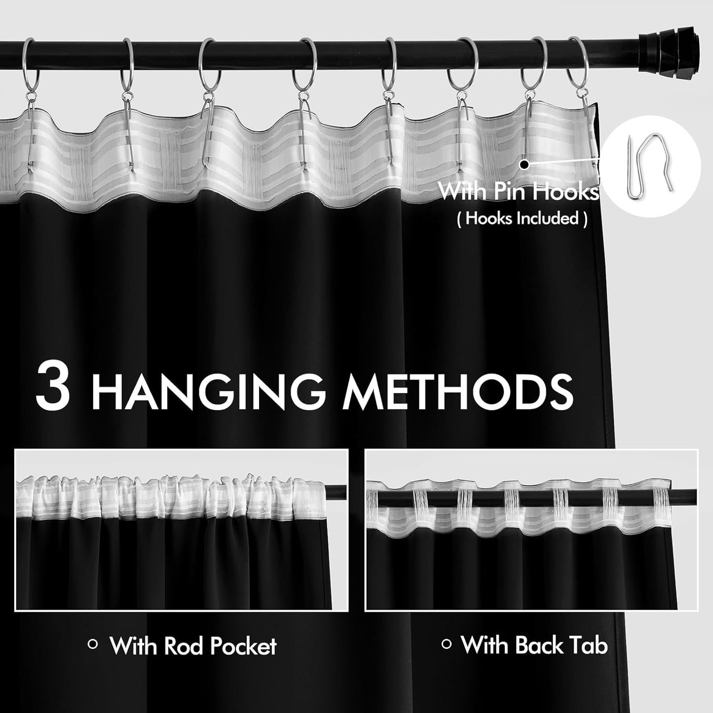 MIULEE Black Back Tab Blackout Curtains 100 Inch Length 2 Panels Set for Living Room Bedroom Privacy, Halloween Rod Pocket/Pinch Pleat Thermal Insulated Room Darkening Pleated Light Blocking Drapes