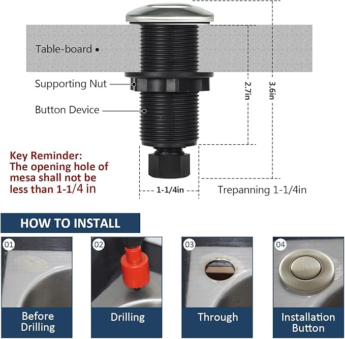 Garbage Disposal Air Switch Kit Dual Outlet Sink Top Waste Disposal Long Stainless Steel Brush Nickel On/Off Air Button Food and Waste Disposals Part by Etoolcity