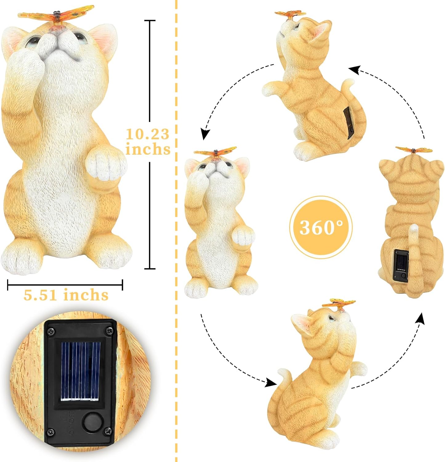 Solar Garden Statue Cat Figurine,Resin Cat Statue Playing Butterfly,Outdoor Decoration for Patio,Balcony,Yard, Lawn-Unique Housewarming Gift for Garden Mom Grandma