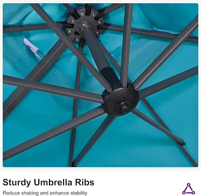 PURPLE LEAF 11.5' X 11.5' Telescopic Patio Umbrella Outdoor Cantilever Umbrella Square Up Down Lifting Offset Umbrella with 360-degree Rotation for Garden Deck Pool Patio Turquiose