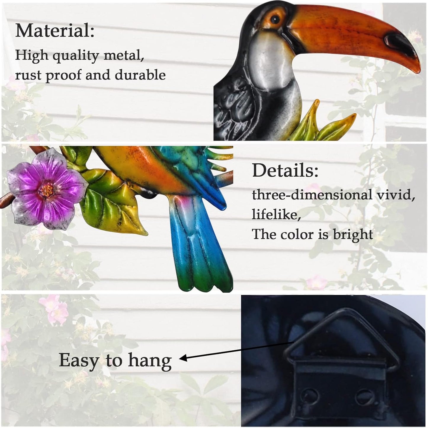 Metal Bird Wall Decor Toucan Tropical Outdoor Wall Art Suitable for Indoor and Outdoor Garden Fence Patio Decor.