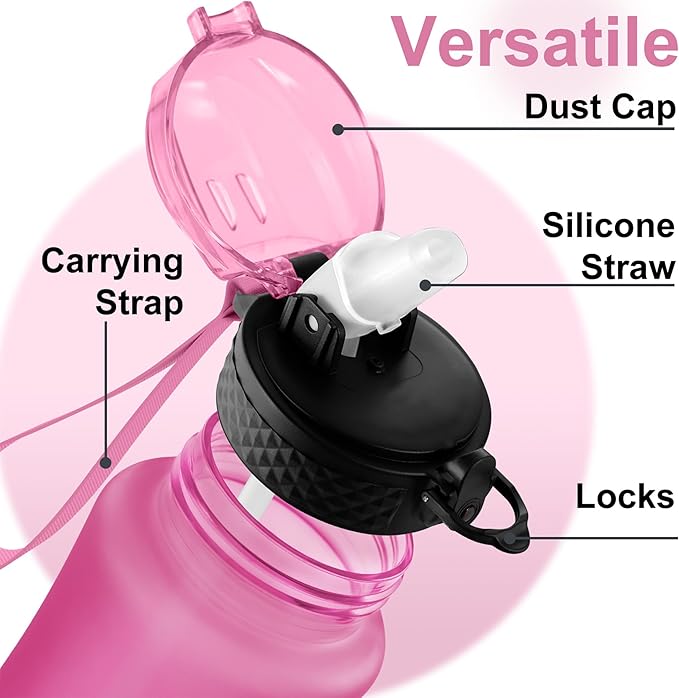 GOPPUS Kids Water Bottle with Straw Spout Lid 10pcs Stickers 12 oz Leak-proof BPA Free Motivational Time Marker Tritan Plastic Water Bottles for Girls Boys School Sports