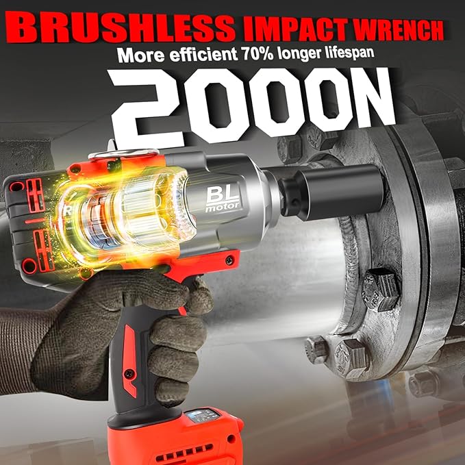 Cordless Impact Wrench 1/2" for Milwaukee 18V Battery, Impact Wrench 1450FT-LBS(2000N.m) High Torque Brushless Electric Impact, with 4 Modes Power Impact Driver for Car, Truck, Mower (No Battery)