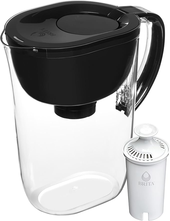Brita Large Water Filter Pitcher for Tap and Drinking Water with SmartLight Filter Change Indicator, Includes 1 Standard Filter, BPA-Free, Lasts 2 Months, 10-Cup Capacity, Stretch Limo Black