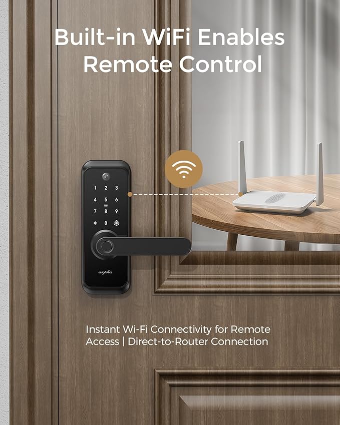 WiFi Video Smart Lock with Camera & Handle - 6-in-1 Keyless Entry (Fingerprint/App/Keypad/FOB/Key), Electric Deadbolt Door Knob for Front, Built-in WiFi, 2-Way Audio, Auto-Lock, Waterproof - Black