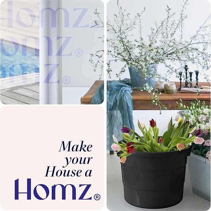 Homz 18 Gallon Plastic Multipurpose Utility Storage Bucket Tub with Strong Rope Handles for Indoor and Outdoor Use, Black, (2 Pack)