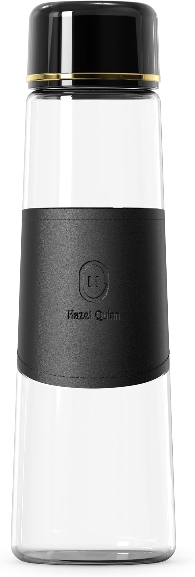 Hazel Quinn Glass Water Bottles - 450 mL / 15 oz Borosilicate Glass Juice Bottle with Leather Cup Sleeve, Reusable BPA Free