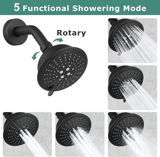 PARLOS Shower System, Matte Black Shower Faucet Set with Tub Spout(Valve Included), 5-Setting Mode Shower Head and Tub Spout with Diverter, Multi-Function Wall Mounted Shower Bathtub Combo, 1436904
