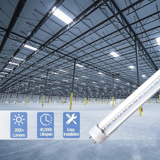 LightingWill LED T8 Light Tube 3FT, Daylight White 5000K, Dual-End Powered Ballast Bypass, 1600Lumens 15W (32W Fluorescent Equivalent), Clear Cover, AC85-265V Lighting Tube Fixtures, 1 Pack