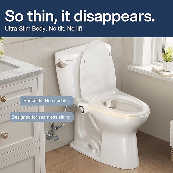 Toilet Bidet With Dual Nozzle Spray,No Electric Bidet Attachment for Toilet With Adjustable Water Pressure,Easy Install Toilet Seat Bidet With Feminine Wash and Rear Wash,Suit for Tight Space