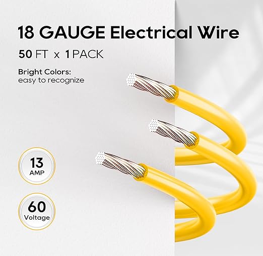 TOPDC 18 Gauge Electrical Wire, 50FT Automotive Wire Combo, Copper Clad Aluminium, Hook up Wire Kit Yellow for Car Audio,Automotive Wiring,LED Lighting,etc
