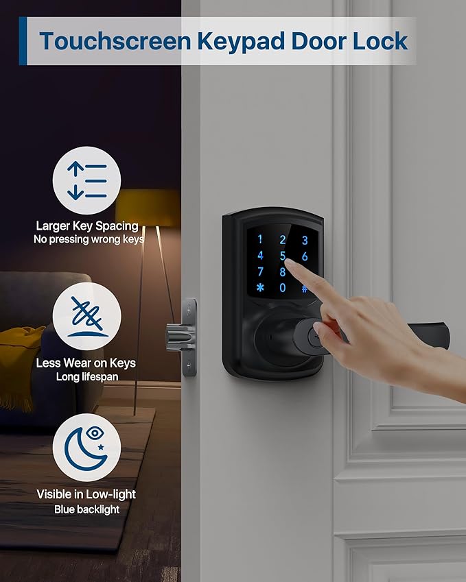 HIDALIFE Keyless Entry Door Lock, Keypad Door-Lock with Handle, Touchscreen, Auto-Locking, Anti-peep Password, Easy to Install for Front Door, Home, Office, Matte Black 2 Pack