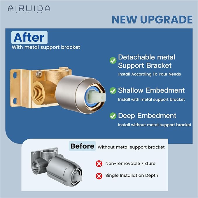 Airuida Shower Faucet Set,8 Inch Round Rainfall Shower Head,SUS304 Stainless Steel Single Handle Shower Trim Kit,Wall Mount Bathroom System with Female Threads Valve Brushed Nickel