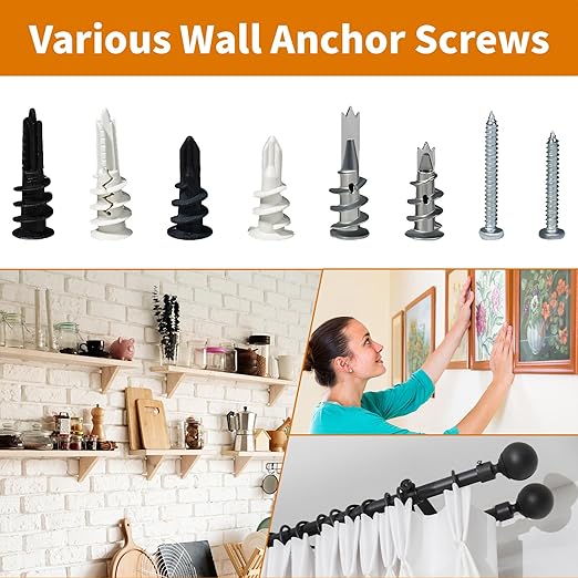 240Pcs #8 Self Drilling Drywall Anchors Kit, Nylon Plastic Hollow Wall Anchors with Screws, No Pre-Drilling Required, Holds Up to 75lbs (120 Anchors + 120 Screws)