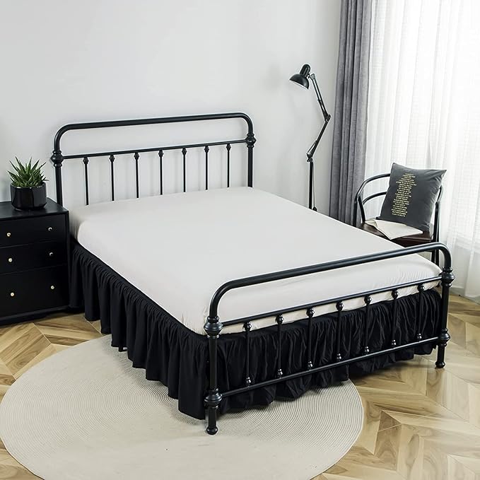Bed Skirts Twin Size 18 Inch Ruffled Bed Skirt with Split Corners,Drop Dust Ruffle Bed Skirt with Platform, Black