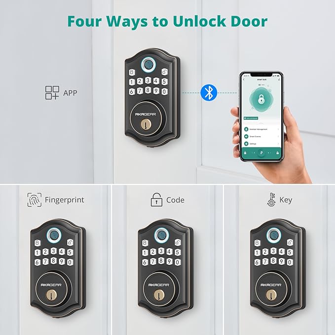 DS10 Pro Keyless Entry Door Lock with Handle - 2 Lever Handles, Bluetooth APP Control, Fingerprint Door Locks, Electronic Keypad Deadbolt Lock, Smart Doors Lock, Auto-Lock, Oil Rubbed Bronze