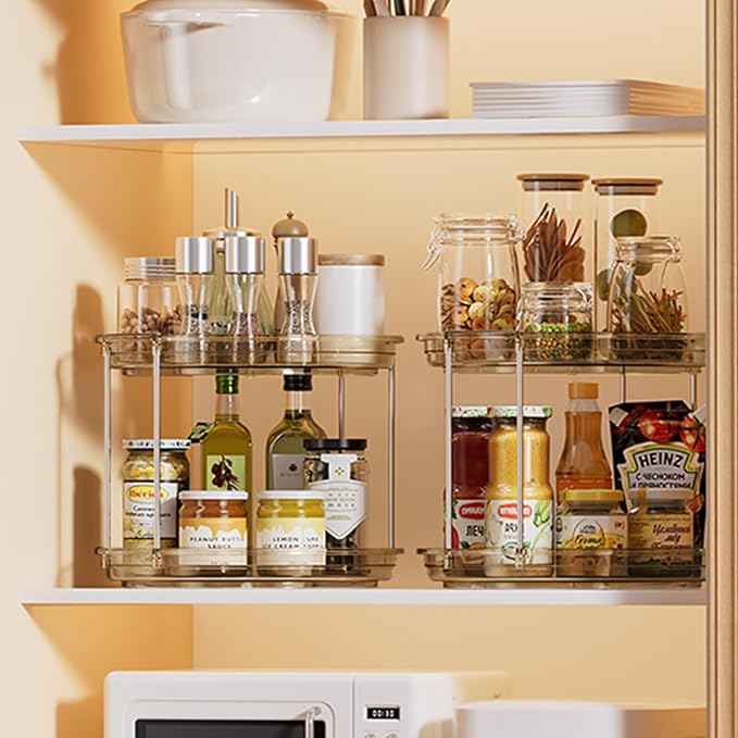 LAMU 2 Pack 2 Tier Lazy Susan Turntable Organizer 10.6'' Rotating Spice Rack Organization for Cabinet, Kitchen, Pantry, Countertop, Bathroom, Vanity, Medicine Cabinet Organizer, Amber