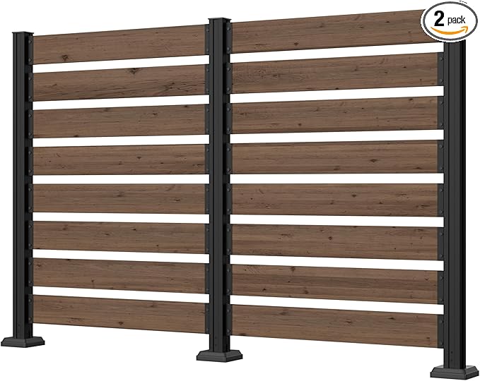 78” W x 48” H Wooden Air Conditioner Fences for Hard Ground & Soft Ground, 2 Outdoor Garden Fences, Privacy Screen Panels with Aluminum Stakes, Trash Can Pool Equipment Enclosure, Brown