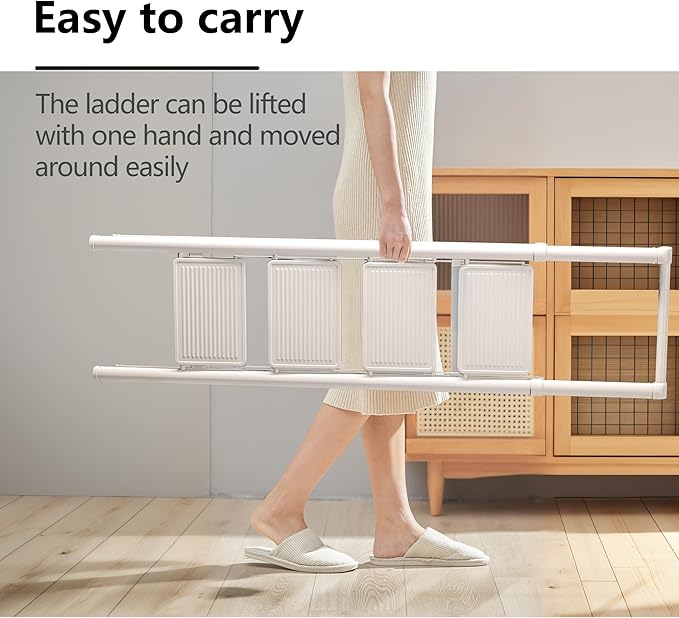 Step Ladder 4 Step Folding Stool with Anti-Slip Widened Sturdy Pedal and Handgrip, Portable and Multi-Use Iron Stepladder for Home, Kitchen, 300 lbs Capacity -White