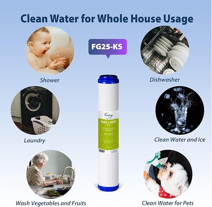 iSpring FG25-KS 2.5” x 20” Lead, Chlorine, Chloramine, PFAS Reducing Whole House Water Filter, Fits iSpring WCB32 Series