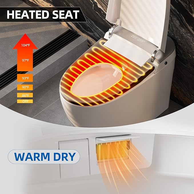 Smart Toilet with Built-in Tank and Air Boost Pump, Powerful Flush, Auto Open/Close Lid, ADA Height Heat Seat, Smart Toilet with Instant Warm Water Cleaning Foam Dispenser (White A01)