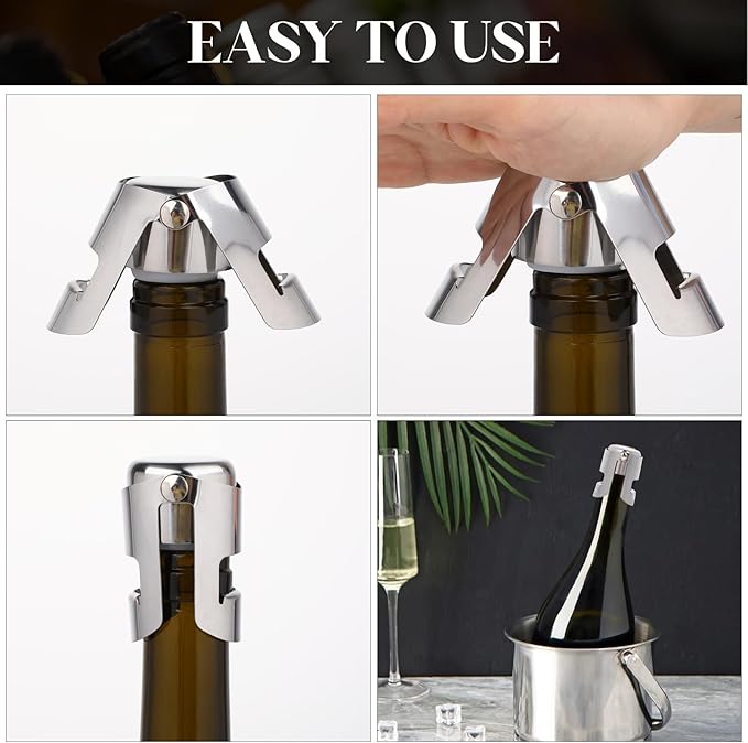 Molain 2Pack Champagne Stoppers, Stainless Steel Sparkling Wine Bottle Stopper with Pure Silicone Air Tight Seal Professional Wine Saver for Champagne, Prosecco and Cava