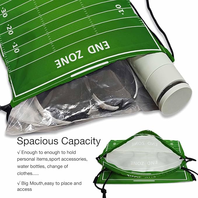 Football Field Drawstring Backpack Adjustable Shoulder Strap Green Grass with White Lines Graduated Line End Zone Drawstring Bag Sutiable for Sports Beach Short Travel Stroage 14x16.9 Inch