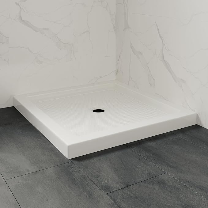 OVE Decors 38 in. W x 36 in. D Shower Base Pan Square, Center Drain, White Acrylic, Reversible Design