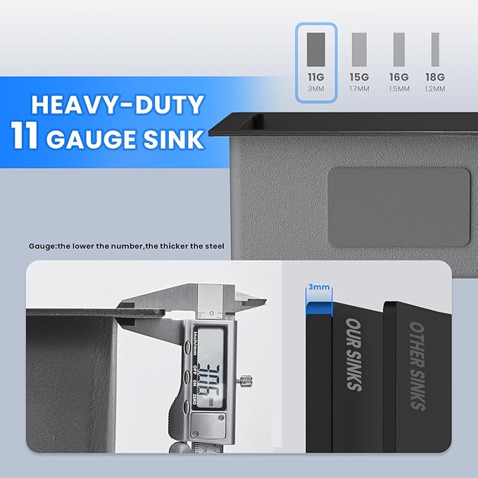 POPFLY Kitchen Sink, 28×20 Inch Drop In 18 Gauge Handmade SUS 304 Top mount Stainless Steel 9 Inch Deep Single Bowl Kitchen Sinks, Black