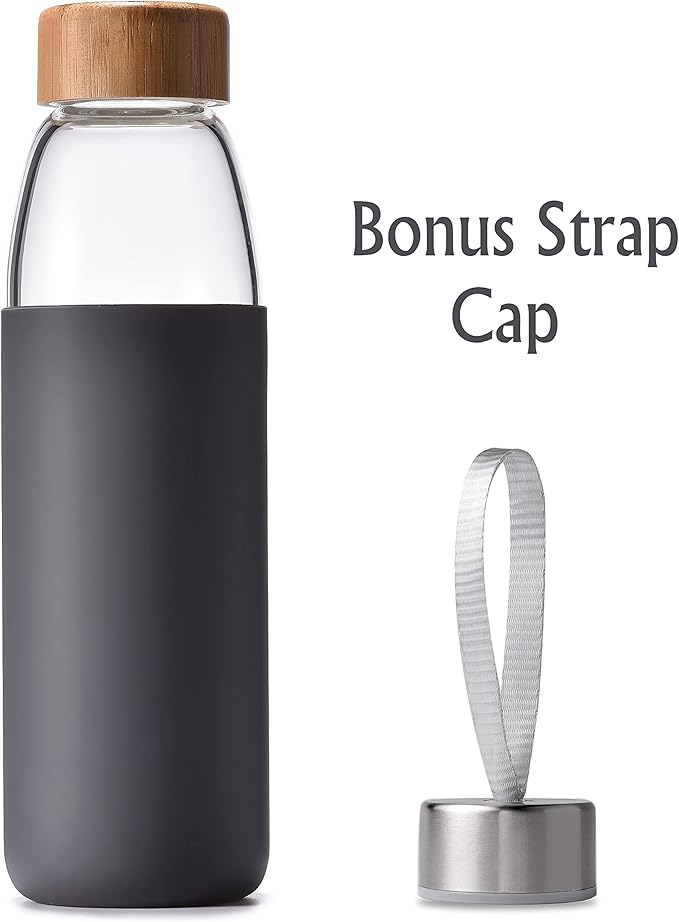 veegoal Glass Water Bottles 25 Oz Borosilicate with Bamboo Lid, BPA-FREE, Non-Slip Silicone Sleeve, and Stainless Steel Leak Proof Lid - Reusable Glass Bottle for Men and Women