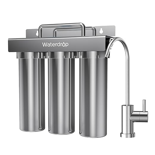 Waterdrop TST-UF 0.01μm Ultra-Filtration Under Sink Water Filter, Stainless Steel, 5X Service Life,Remove 99.99% of Contąminants Larger Than 0.01μm, with Dedicated Faucet, USA Tech (3 Filter Included)