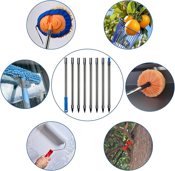 10 Ft Extension Pole +Joint Angle Adaptor, Paint Roller Stainless-Steel Threaded Splicing Extension Poles for Hand Drywall Sander Wall Cleaning and Polishing Paint Roller Brushes (10 Feet)