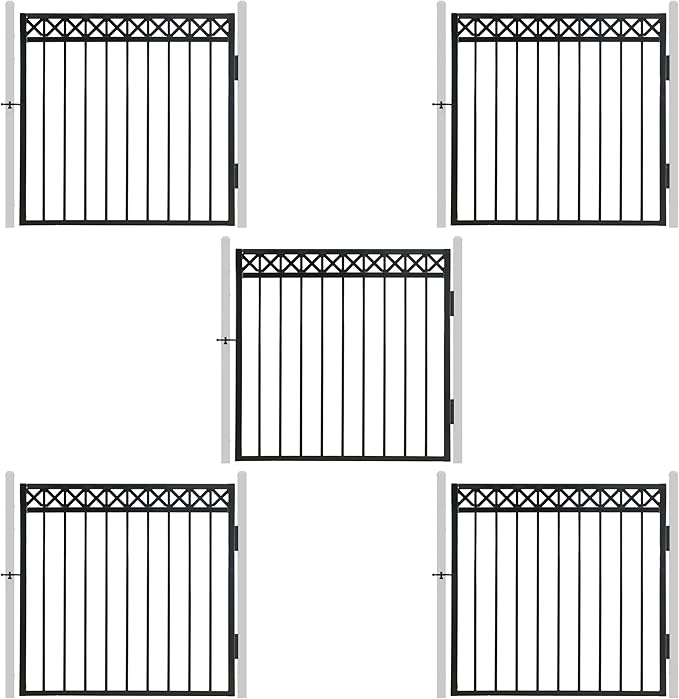 Fencer Wire Heavy Duty Flat Top X-Pattern Decorative Fence Gate, 4FT Height x 4FT Width Outdoor Fence Gate, Outdoor Anti-Rust Metal Steel Gate for Fencing Garden Barrier, with Gate Lock, Pack of 5