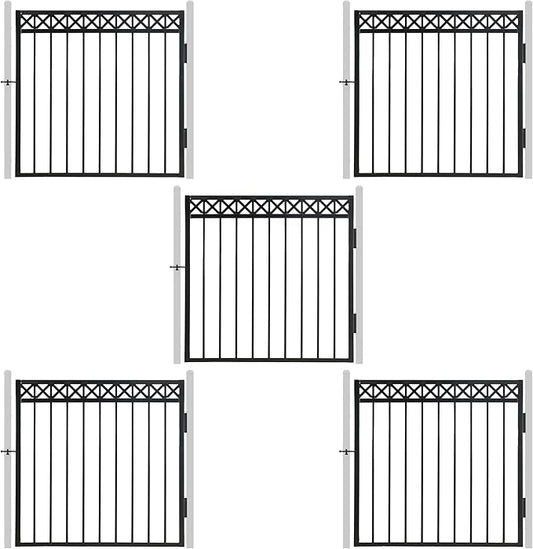 Fencer Wire Heavy Duty Flat Top X-Pattern Decorative Fence Gate, 4FT Height x 4FT Width Outdoor Fence Gate, Outdoor Anti-Rust Metal Steel Gate for Fencing Garden Barrier, with Gate Lock, Pack of 5