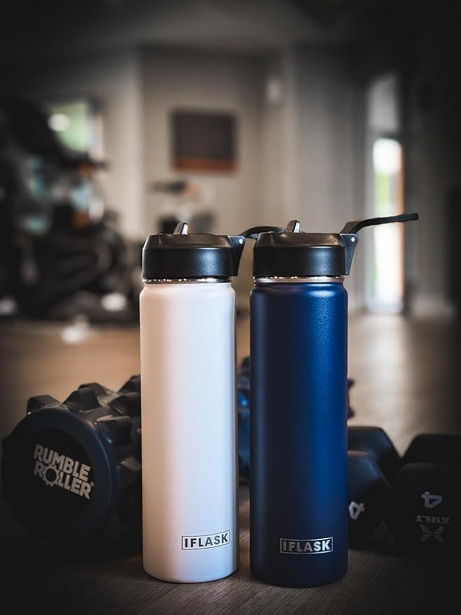 Sport Travel Outdoor Water Bottle with Spout and Straw Lids | Leak Proof | Insulated Stainless Steel Double Walled | BPA and Sweat free | Hot & Cold | For Kids Men & Women (Navy, 22 oz)