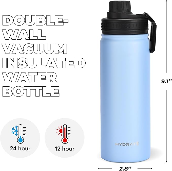 HYDRATE Insulated Stainless Steel Water Bottle - Large Reusable Flask with Leak-Proof Design and Convenient Handle - Double Vacuum Insulation for School, Work, or Adventure