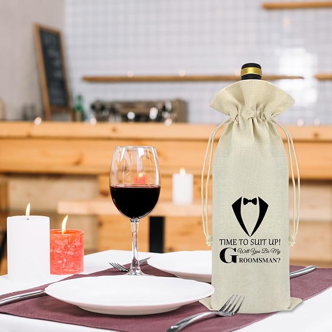 Groomsmen Proposal Gift for Wedding Wine Bag for Men Best Man Proposal Gifts Bachelor Party Decorations Favors Reusable Wine Bottle Gift Bag with Drawstrings Engagement Wedding Gift for Best Friend