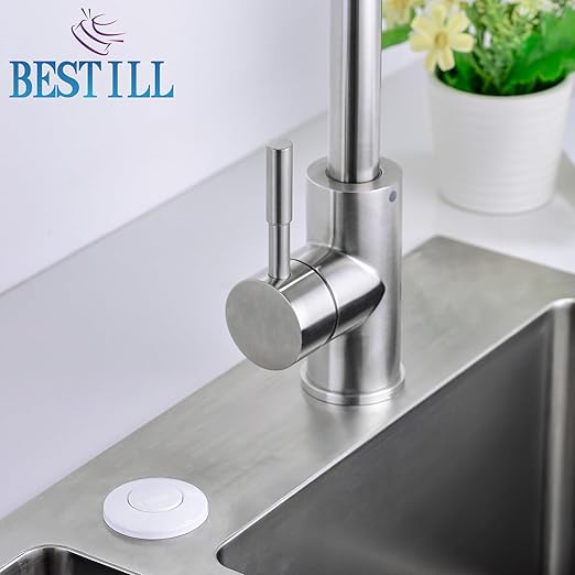 BESTILL Sink Top Air Switch for Disposal, Garbage Disposal Button with Brass Cover, Dual Outlet Long Push Button for Waste Disposer, White
