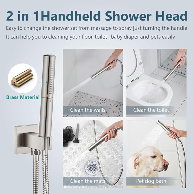 Aolemi Shower System with Rainfall Shower Head and Handheld Wall Mount,High Pressure Shower Faucet Set Fixture Combo with 2 in 1 Handheld Spray Rough-in Valve,10 Inch Shower Head Brushed Nickel