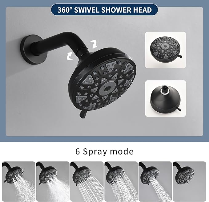 2 Handles Shower Faucet Set with Tub Spout Bathtub Shower Faucet Combo Set Shower System Complete Tub and Shower Trim Kit Wall Mounted Shower Fixtures Matte Black