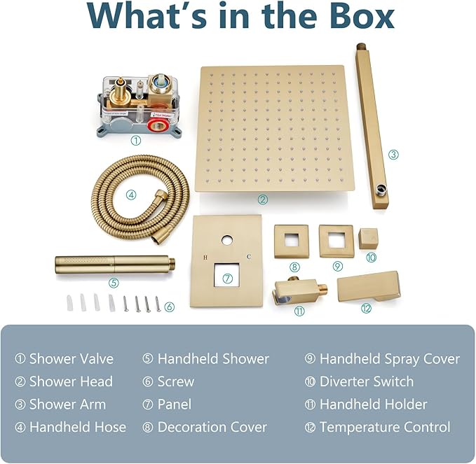 Aolemi Shower System with Rainfall Shower Head and Handheld Wall Mount,High Pressure Shower Faucet Set Fixture Combo with 2 in 1 Handheld Spray Rough-in Valve,10 Inch Shower Head Brushed Gold