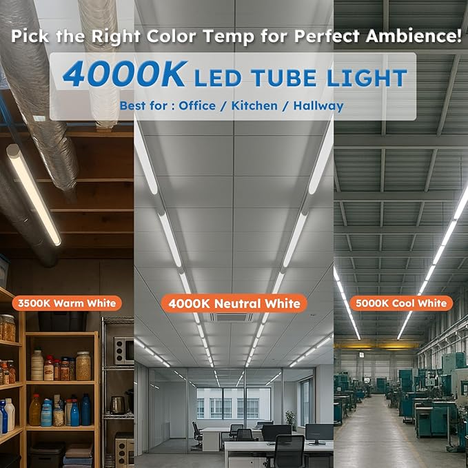 T8 LED Bulbs 4 Foot, 10-Pack 4FT LED Tube Light, 4000K, Natural Light (Ballast Remove Required, Single END Power), NOT Direct Fluorescent Replacement