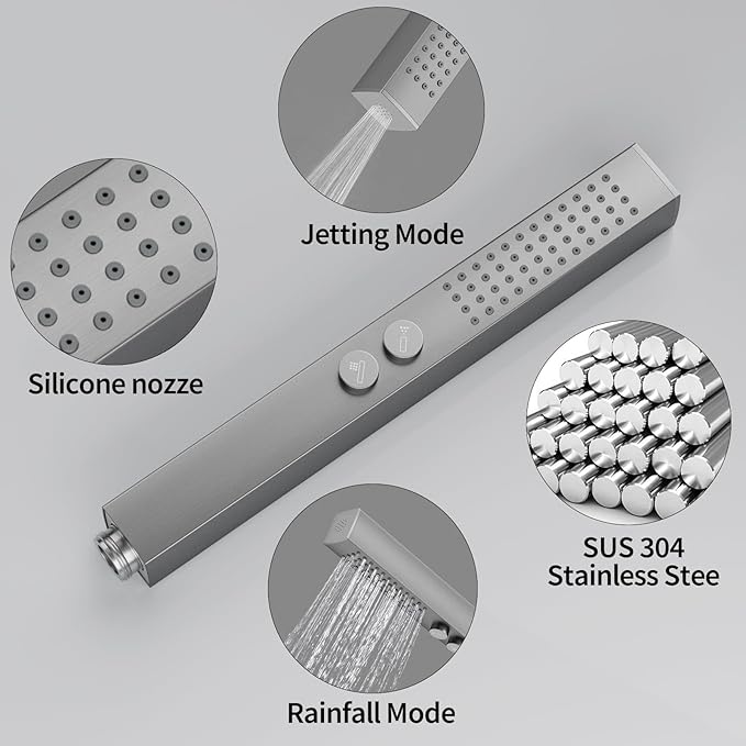 RUMOSE Brushed Nickel Rainfall Shower System 12 Inch High Pressure Square Shower Head with 2 in 1 Handheld Spray Wall Mount Brass Bathroom Shower Faucet Set with cUPC Certified Rough-in Valve