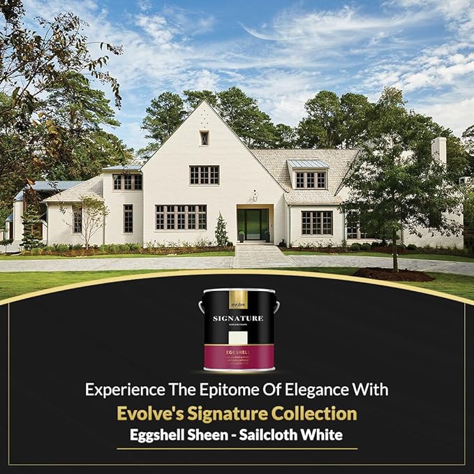 EVOLVE Signature Paint & Primer: Luxury Paint & Primer for Indoor & Outdoor Surfaces, Minimal Odor, Eggshell Sheen (Sailcloth White, 1 Gallon)