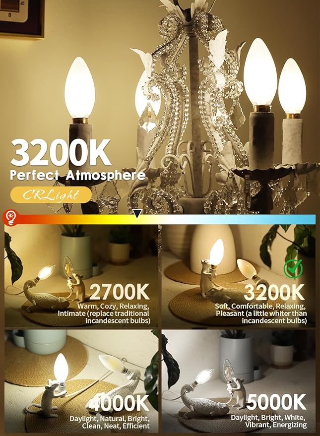 CRLight 6W Dimmable LED Candelabra Bulb 3200K Soft White, 80W Equivalent 750LM, E12 Base LED Filament Light Bulbs, Antique Edison B11 Candle Frosted Glass Chandelier Bulbs, Pack of 8
