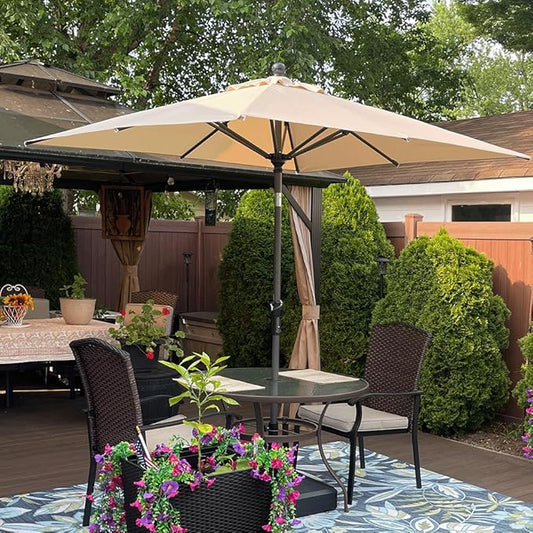 PURPLE LEAF 6.5' x 6.5' Square Patio Umbrella Outdoor Table Umbrella Aluminum Frame Market Umbrella Sun Umbrella with 8 Sturdy Ribs & Tilt for Garden Deck Lawn & Pool Beige