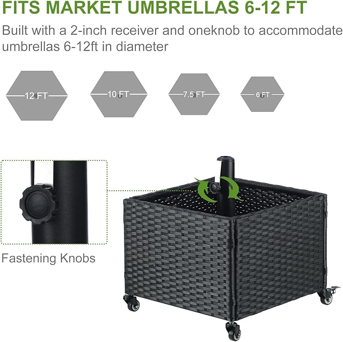 LEWIS&WAYNE Outdoor Umbrella Base with Fillable Planter Box Heavy Duty Patio Umbrella Stand with 4 Wheels Rolling Umbrella Holder for Outdoor Patio Deck Garden
