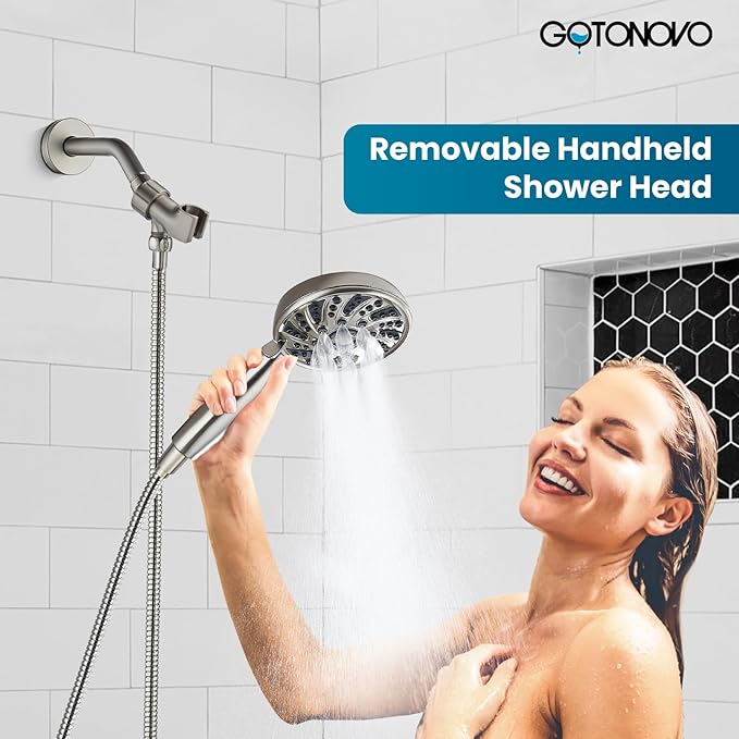 gotonovo Single-Handle Shower Faucet Set Shower Kit with Valve Shower Head and Handle Set Shower Trim Kit with 6 Modes ABS Handheld Shower Fixtures Shower Valve and Trim Kit Brushed Nickel