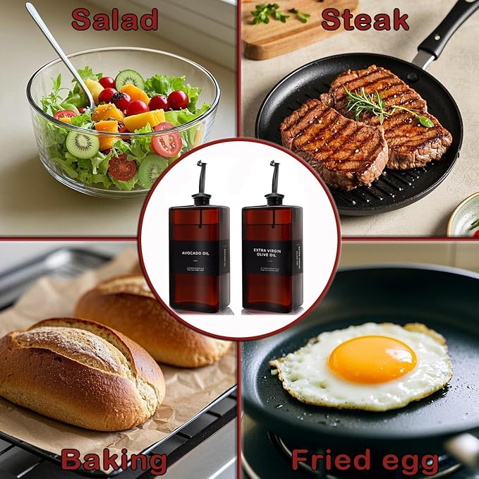 Olive Oil Dispenser Bottle for Kitchen, UV-Protected Dark Glass 16.9oz, Oil and Vinegar Dispenser Set, Soy Sauce Dispenser, Coffee Syrup Bottles- 16.9oz, Set of 2